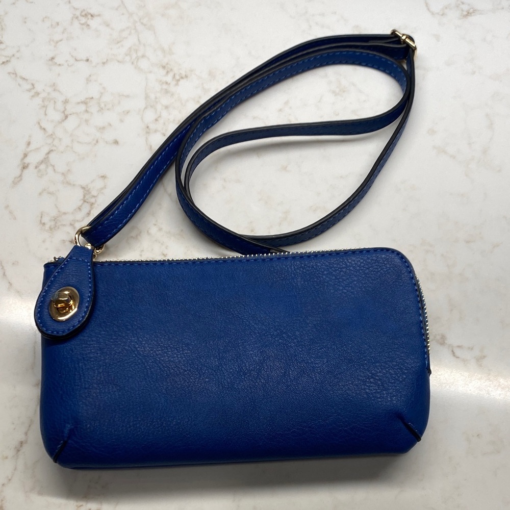 Jen & Co Crossbody Wristlet Convertible Vegan Leather Cobalt Blue 8” x 4.5”